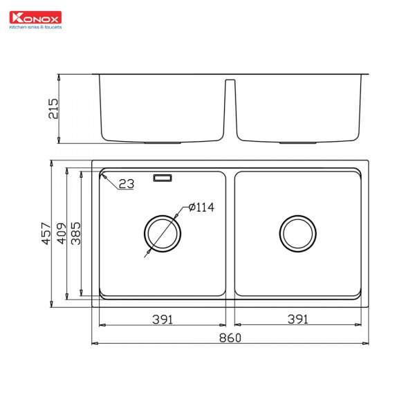 Alternative view of Chậu Rửa Chén KONOX KN8646DU Dekor Basic 2 Hộc Inox
