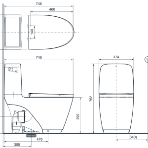 Alternative view of Bồn cầu hai khối INAX ACT-832VN+CW-H20VN Nắp điện tử xả cảm ứng