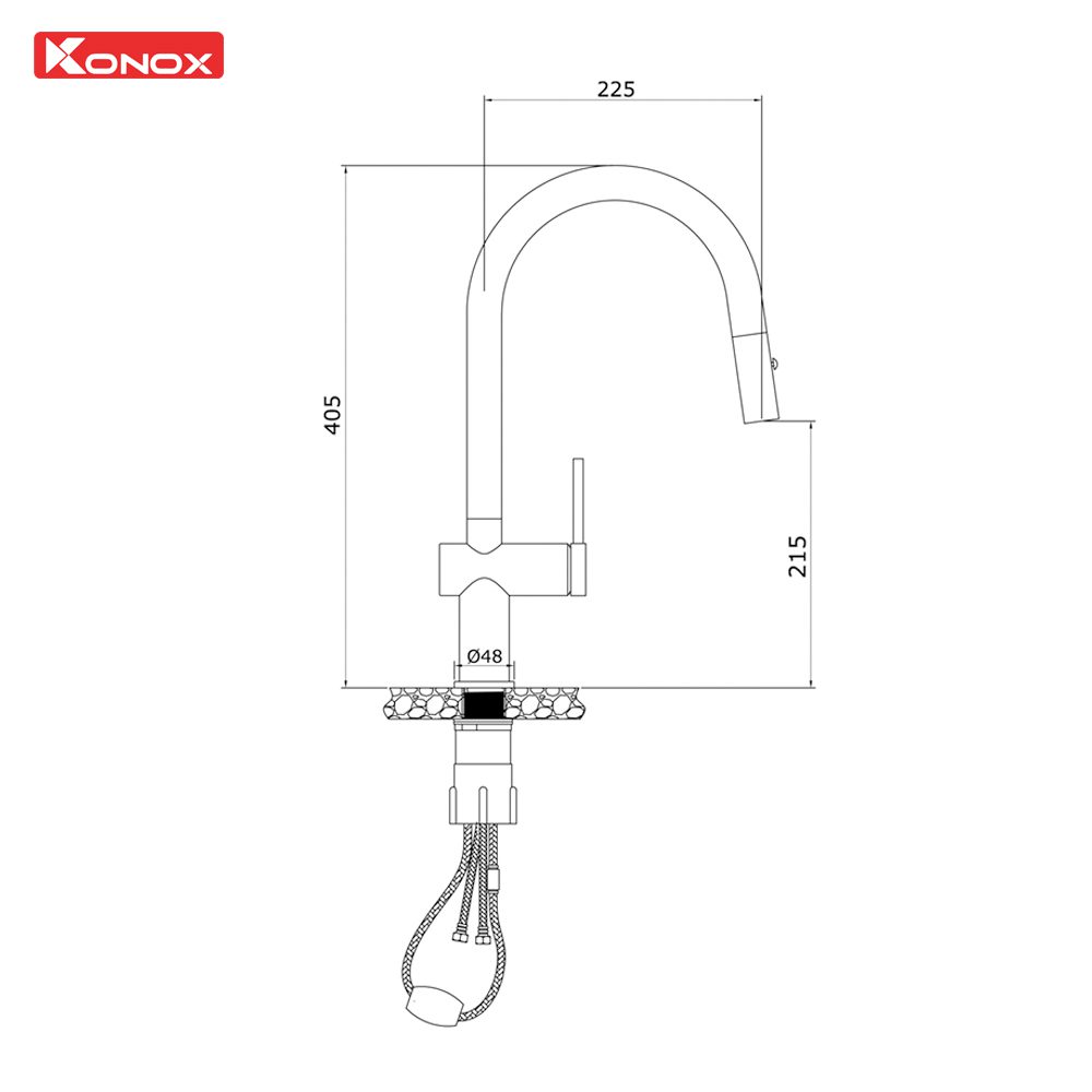 Ảnh công trình thực tế Vòi rửa bát dây rút Konox Comfor Chrome