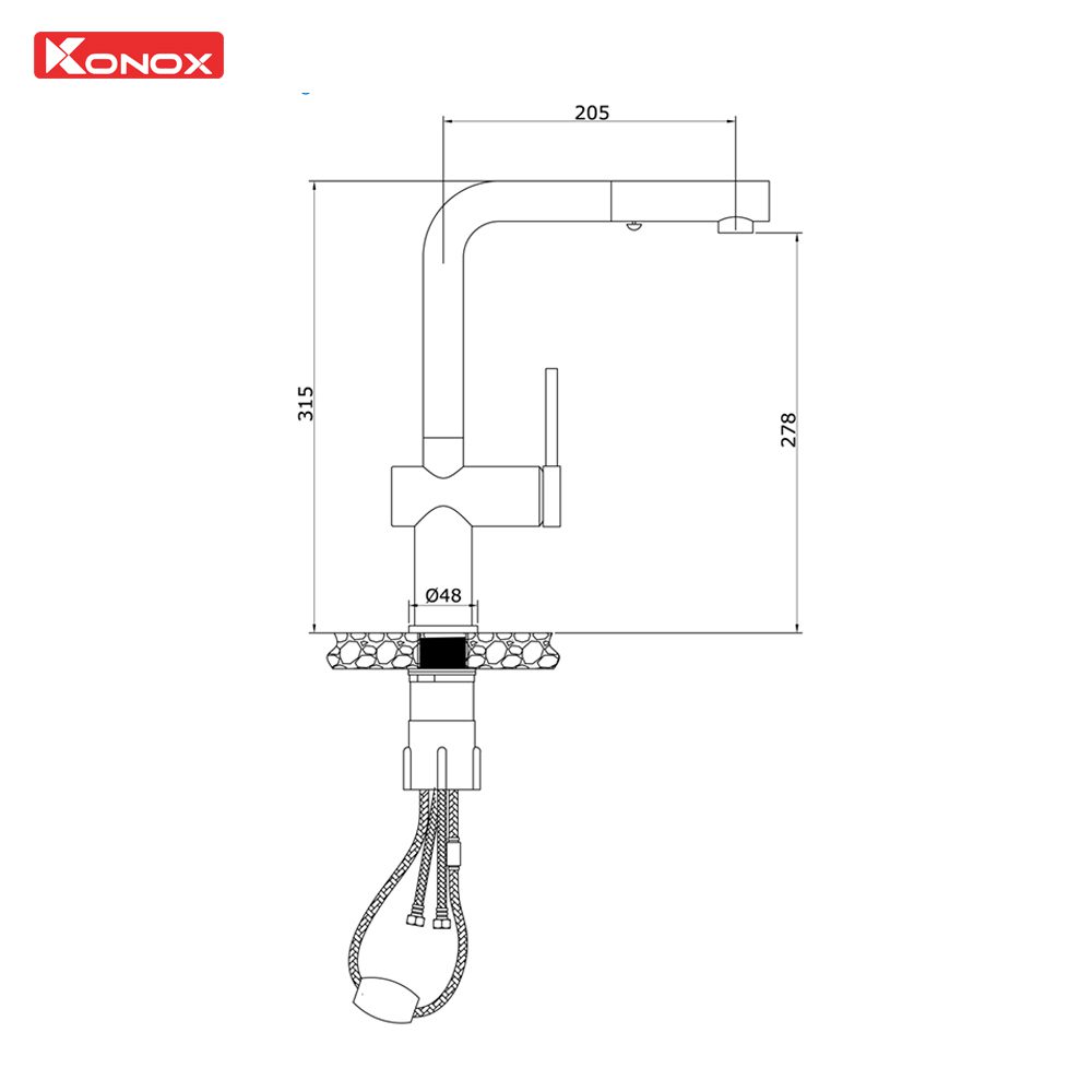 Ảnh công trình thực tế Vòi rửa bát dây rút Konox Stream Chrome