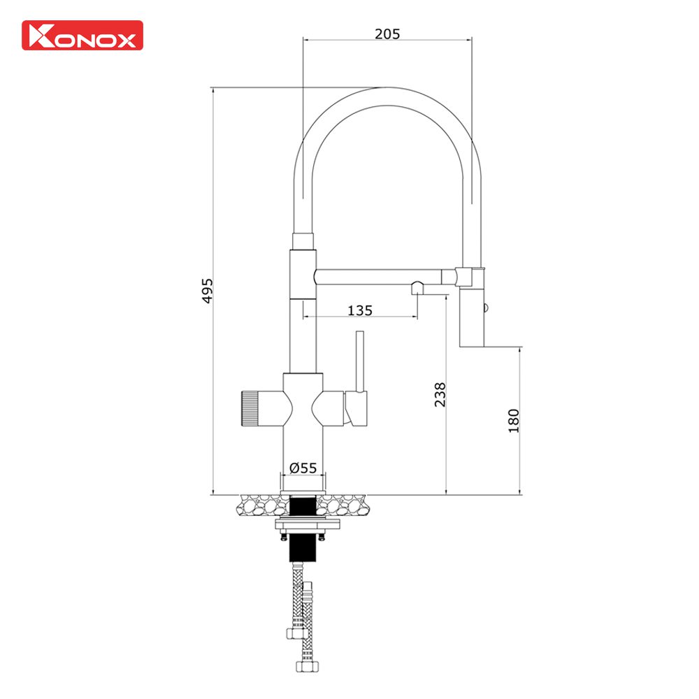 Ảnh công trình thực tế Vòi rửa bát thân mềm 3 đường nước Konox Combi Chrome