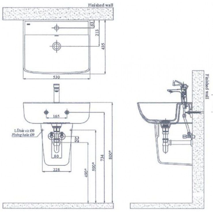 Ảnh công trình thực tế Chậu Rửa Lavabo INAX L-312V/L-298VC Kèm Chân Ngắn Treo Tường