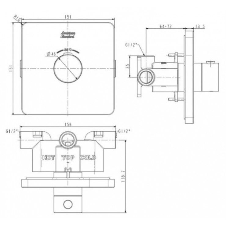 Alternative view of Bộ Trộn Nhiệt Độ American Standard FFAS0930CS Âm Tường EasySET Màu Vàng
