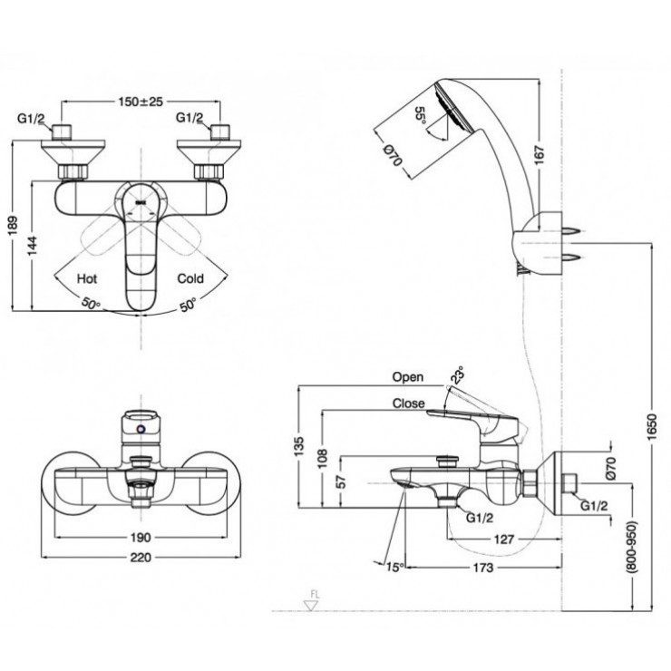 Alternative view of Vòi Sen Tắm INAX BFV-1403S-3C Nóng Lạnh Tay Sen Massage