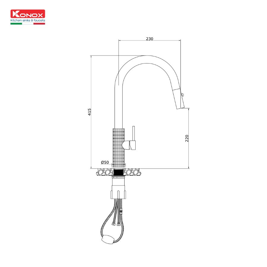 Ảnh công trình thực tế Vòi rửa bát dây rút Konox Venice Gun Metal