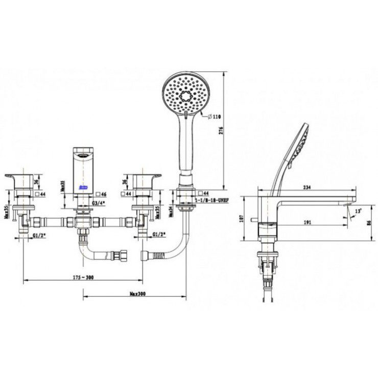 Alternative view of Vòi Xả Bồn Tắm American Standard WF-1300MB Acacia Nóng Lạnh Màu Đen