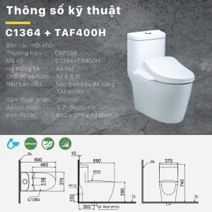 Ảnh công trình thực tế Bồn cầu 1 khối nắp điện tử Caesar C1364F/TAF400H