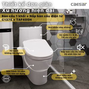 Ảnh công trình thực tế Bồn cầu 1 khối nắp điện tử Caesar C1375F/TAF400H
