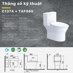 Ảnh công trình thực tế Bồn cầu 1 khối nắp rửa cơ C1374F/TAF060