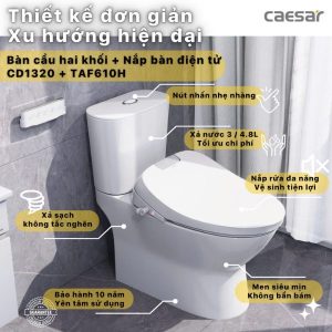 Ảnh công trình thực tế Bồn cầu 2 khối nắp điện tử Caesar CD1320/TAF610H