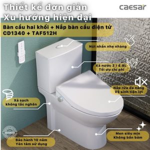 Ảnh công trình thực tế Bồn cầu 2 khối nắp điện tử Caesar CD1340/TAF512H
