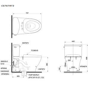 Ảnh công trình thực tế Bồn Cầu 2 Khối TOTO CS767RT3 (CS767T3) Nắp Đóng Êm TC385VS