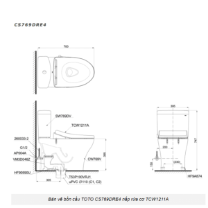 Ảnh công trình thực tế Bồn Cầu 2 Khối TOTO CS769DRE4#XW Nắp Rửa Cơ TCW1211A