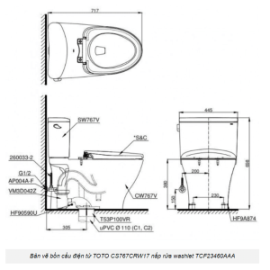 Ảnh công trình thực tế Bồn Cầu Điện Tử TOTO CS767CRW17#XW Kèm Nắp Rửa Điện Tử WASHLET (Loại Giấu Dây) Dòng C2 – TCF23460AAA (220V)