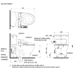 Ảnh công trình thực tế Bồn Cầu Điện Tử TOTO CS767RW7#XW Kèm Nắp Rửa Điện Tử WASHLET Dòng C2 – TCF6631A (220V)