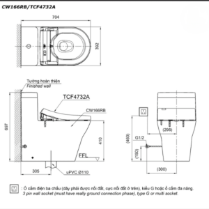 Ảnh công trình thực tế Bồn Cầu Điện Tử TOTO CW166RB#XW/TCF4732A#NW1/T53P100VR Kèm Nắp Rửa Điện Tử WASHLET Dòng S7 – TCF4732A (220V)