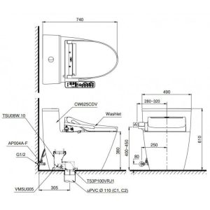 Ảnh công trình thực tế Bồn Cầu Điện Tử TOTO MS625CDW12 Nắp Washlet Giấu Dây C7