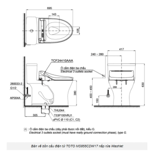 Ảnh công trình thực tế Bồn Cầu Điện Tử TOTO MS855CDW17#XW Kèm Nắp Rửa Điện Tử WASHLET (Loại Giấu Dây) Dòng C2 – TCF23460AAA (220V)