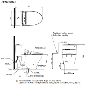 Ảnh công trình thực tế Bồn cầu điện tử TOTO MS857CDW15 1 khối kèm nắp rửa điện tử WASHLET dòng C5 – TCF24460AAA