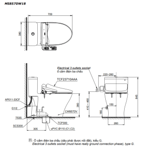 Ảnh công trình thực tế Bồn cầu điện tử TOTO MS857DW18 1 khối kèm nắp rửa điện tử WASHLET dòng C2 cơ bản – TCF23710AAA