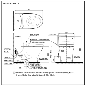Ảnh công trình thực tế Bồn Cầu Điện Tử TOTO MS885CDW12#XW Kèm Nắp Rửa Điện Tử WASHLET (Loại Giấu Dây) Dòng S7 – TCF4911EZ (220V)