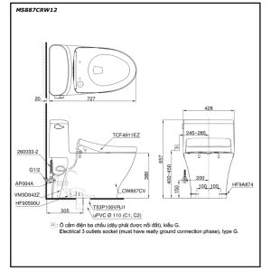 Ảnh công trình thực tế Bồn Cầu Điện Tử TOTO MS887CRW12#XW Kèm Nắp Rửa Điện Tử WASHLET (Loại Giấu Dây) Dòng S7 – TCF4911EZ (220V)