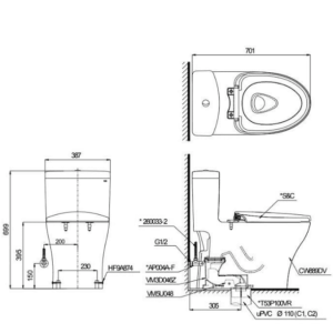 Ảnh công trình thực tế Bồn Cầu Điện Tử TOTO MS889CDRW17#XW Kèm Nắp Rửa Điện Tử WASHLET (Loại Giấu Dây) Dòng C2 – TCF23460AAA (220V)