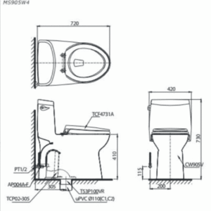 Ảnh công trình thực tế Bồn Cầu Điện Tử TOTO MS905W7#XW Kèm Nắp Rửa Điện Tử WASHLET Dòng C2 – TCF6631A (220V)