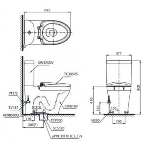 Ảnh công trình thực tế Bồn Cầu Hai Khối TOTO CS818DT2 Nắp TC393VS