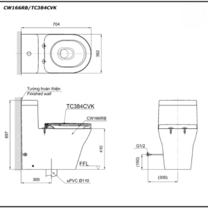 Ảnh công trình thực tế Bồn cầu TOTO 1 khối CW166RB#XW/TC384CVK#W/T53P100VR 1 khối nắp đóng êm TC384CVK#W