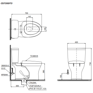 Ảnh công trình thực tế Bồn Cầu TOTO 2 Khối CS735DT3#XW Nắp Đóng Êm TC385VS