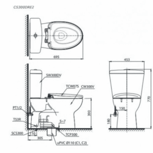 Ảnh công trình thực tế Bồn Cầu TOTO CS300DRE2#W 2 Khối Nắp Rửa Cơ TCW07S