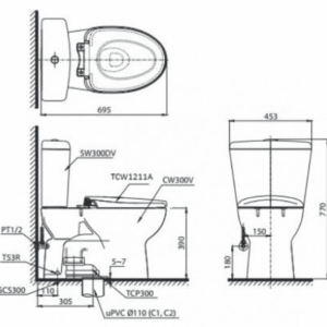 Ảnh công trình thực tế Bồn Cầu TOTO CS300DRE4#W 2 Khối Nắp Rửa Cơ TCW1211A