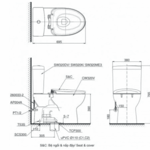Ảnh công trình thực tế Bồn Cầu TOTO CS320DRE2#W 2 Khối Nắp Rửa Cơ TCW07S