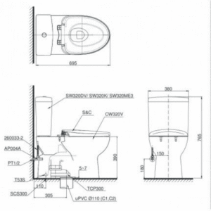 Ảnh công trình thực tế Bồn Cầu TOTO CS320DRE4#W 2 Khối Nắp Rửa Cơ TCW1211A