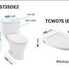 Bồn Cầu TOTO CS735DE2#XW 2 Khối Nắp Rửa Cơ TCW07S - ảnh 2