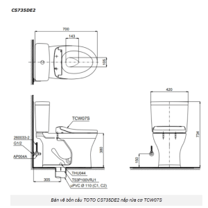 Ảnh công trình thực tế Bồn Cầu TOTO CS735DE2#XW 2 Khối Nắp Rửa Cơ TCW07S