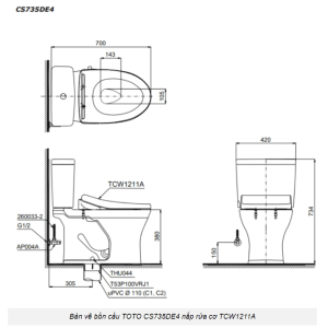 Ảnh công trình thực tế Bồn Cầu TOTO CS735DE4#XW 2 Khối Nắp Rửa Cơ TCW1211A