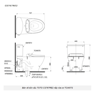 Ảnh công trình thực tế Bồn Cầu TOTO CS767RE2#XW 2 Khối Nắp Rửa Cơ TCW07S