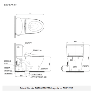 Ảnh công trình thực tế Bồn Cầu TOTO CS767RE4#XW 2 Khối Nắp Rửa Cơ TCW1211A