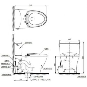 Ảnh công trình thực tế Bồn Cầu TOTO CS767RT2 (CS767T2) Hai Khối Nắp TC393VS