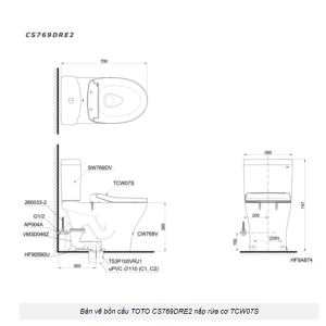Ảnh công trình thực tế Bồn Cầu TOTO CS769DRE2#XW 2 Khối Nắp Rửa Cơ TCW07S