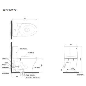 Ảnh công trình thực tế Bồn Cầu TOTO CS769DRT3 (CS769DT3) 2 Khối Nắp Đóng Êm TC385VS
