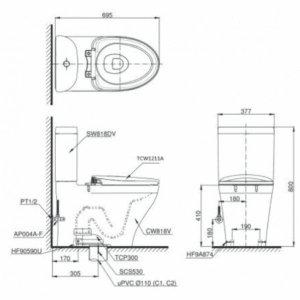 Ảnh công trình thực tế Bồn Cầu TOTO CS818DE4#XW 2 Khối Nắp Rửa Cơ TCW1211A