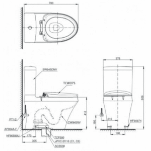 Ảnh công trình thực tế Bồn Cầu TOTO CS945DNE2#XW 2 Khối Nắp Rửa Cơ TCW07S