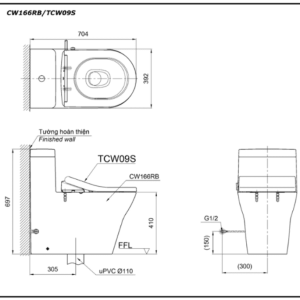 Ảnh công trình thực tế Bồn Cầu TOTO CW166RB#XW 1 Khối Nắp Rửa Cơ TCW09S