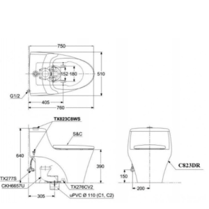 Ảnh công trình thực tế Bồn Cầu TOTO một khối MS823DRT2#XW Nắp Đóng Êm TC393VS
