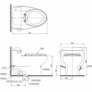 Ảnh công trình thực tế Bồn Cầu TOTO MS688E2#XW 1 Khối Nắp Rửa Cơ TCW07S