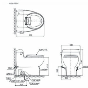 Ảnh công trình thực tế Bồn Cầu TOTO MS688E4#XW 1 Khối Nắp Rửa Cơ TCW1211A