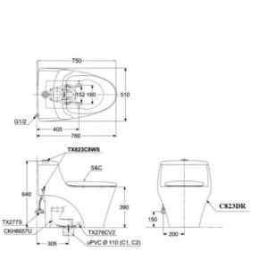 Ảnh công trình thực tế Bồn Cầu TOTO MS823DRE2#XW 1 Khối Nắp Rửa Cơ TCW07S
